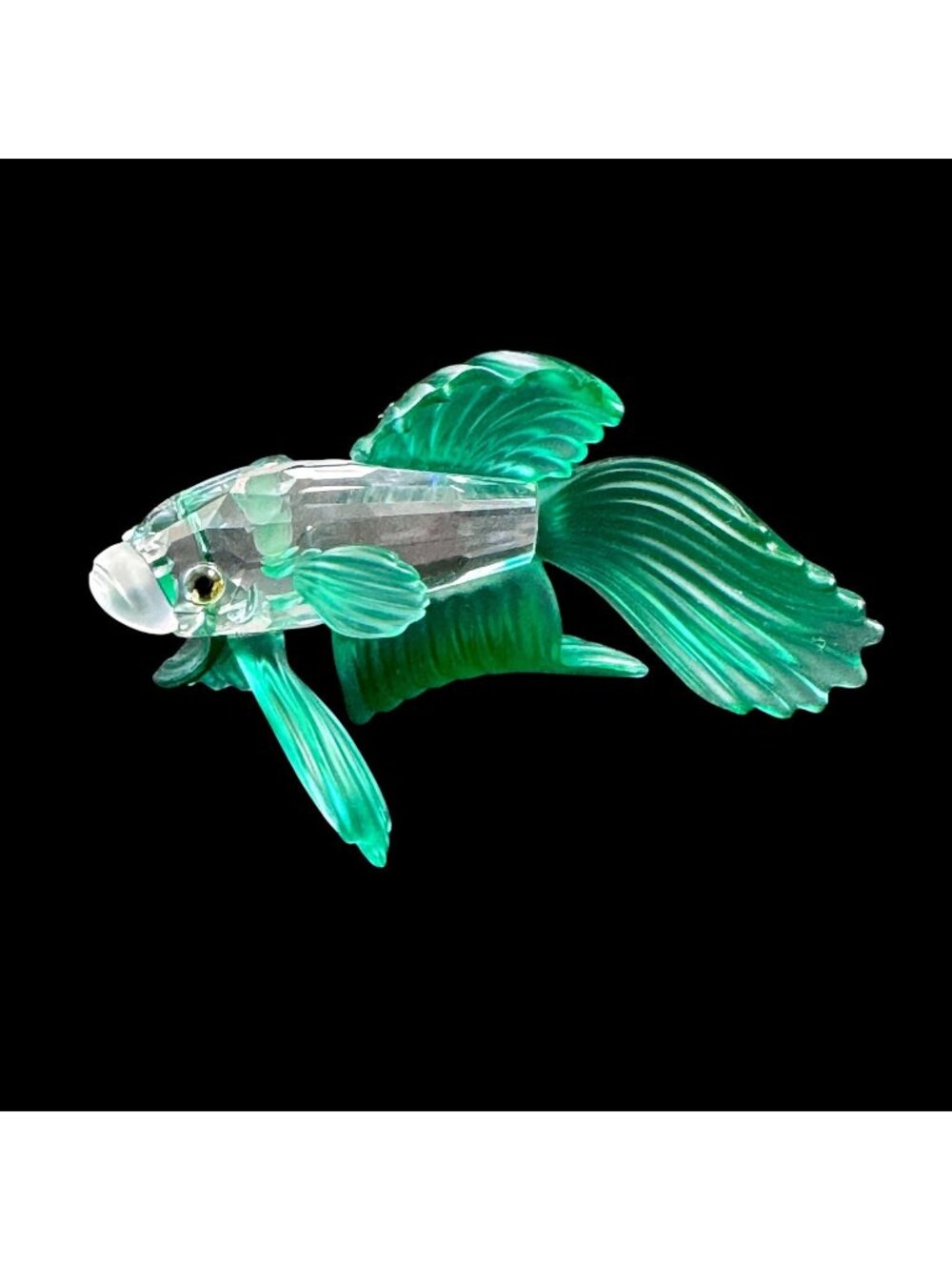Swarovski Crystal Siamese Fighting Fish Green Fins Miniature Made in Austria Y2K